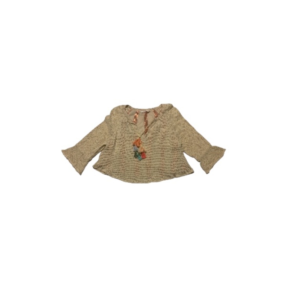 Zara Trafaluc Cream Boho Bell Sleeved Top with Tassels - Women’s Size Small